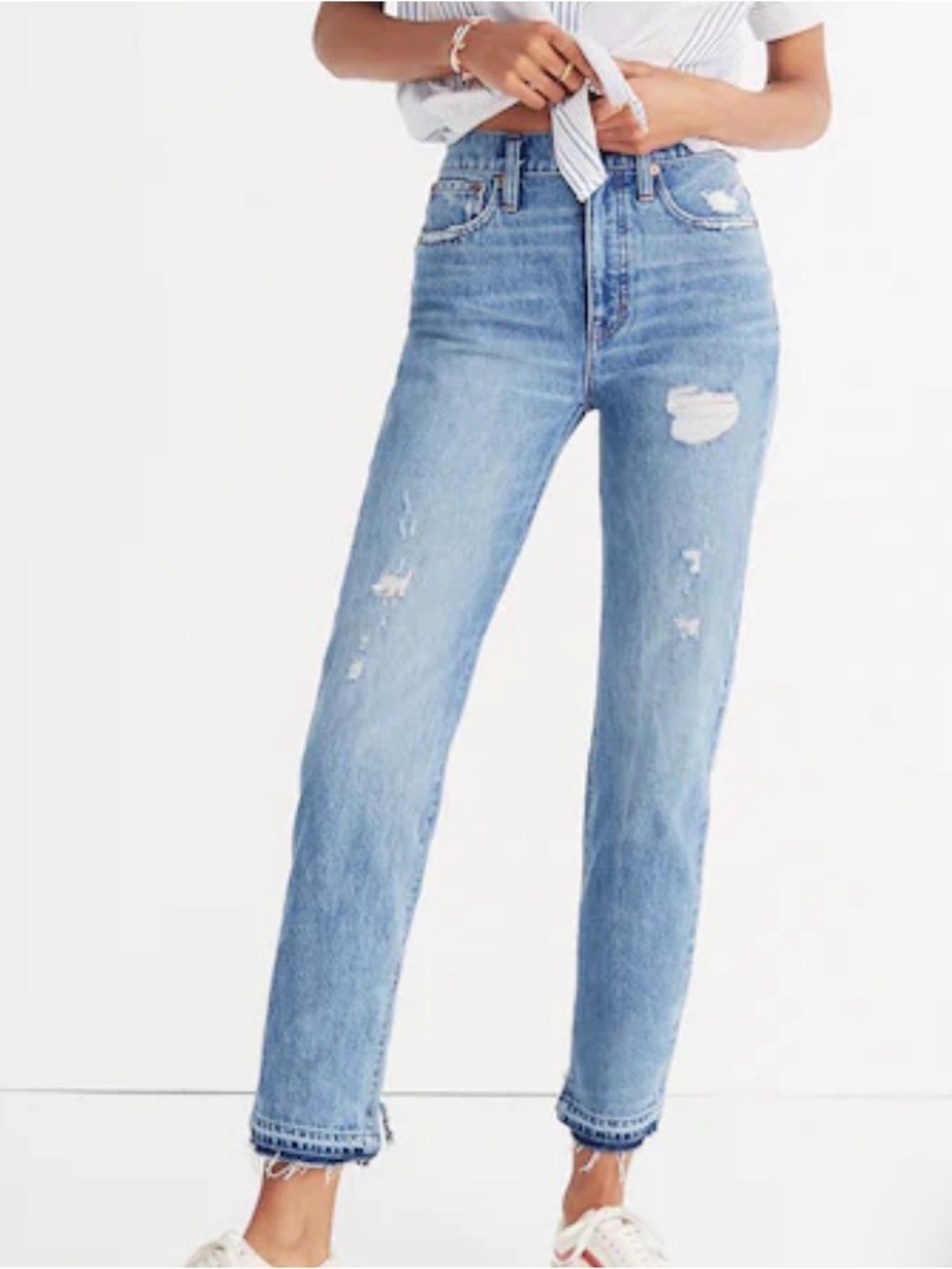 MADEWELL CLASSIC STRAIGHT JEANS DISTRESSED ZIP FLY FRAY HEM SZ 24